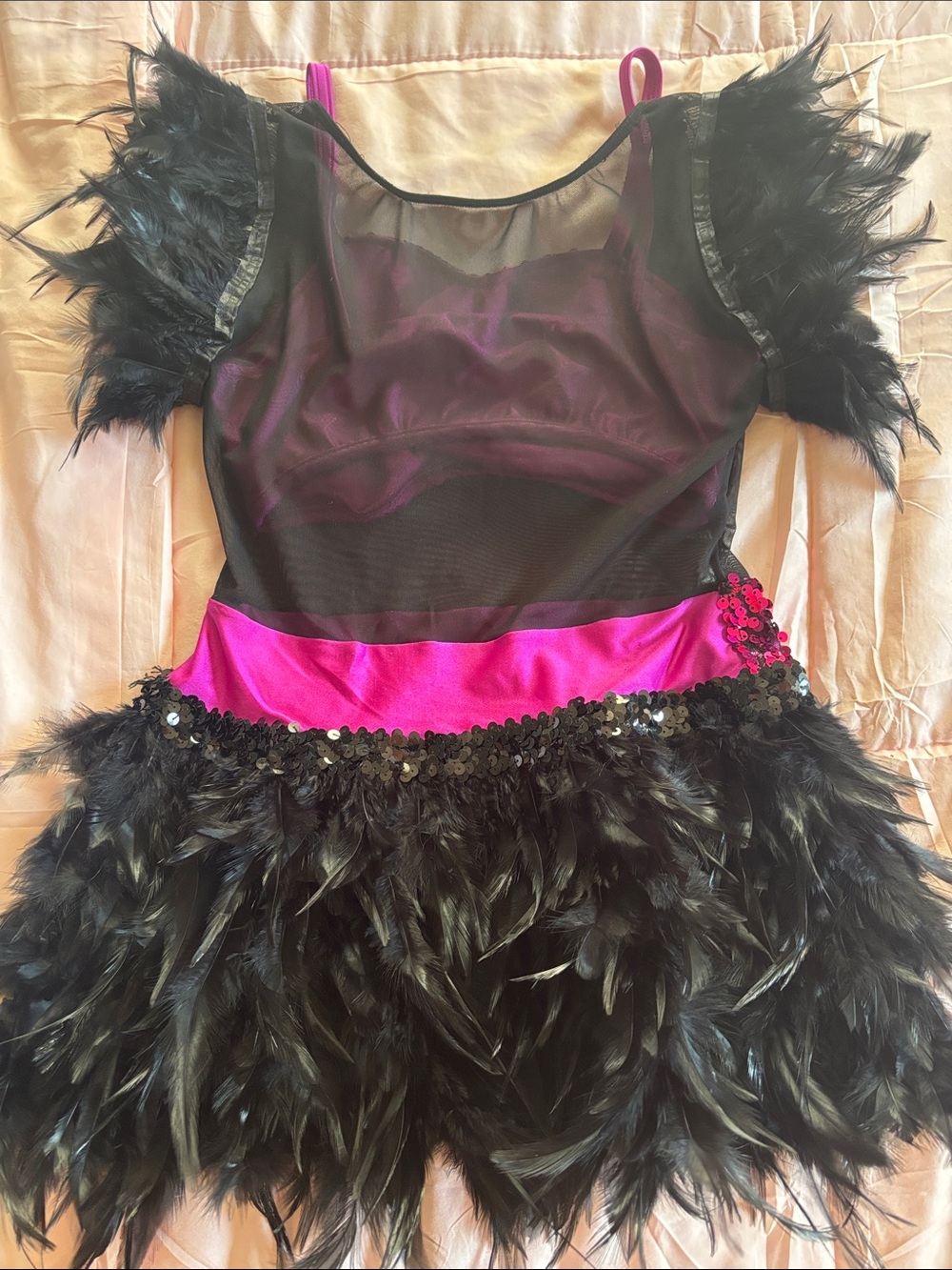 Glamour Black and Hot Pink Sequin Feather Dance Costume - Picture 2 of 2